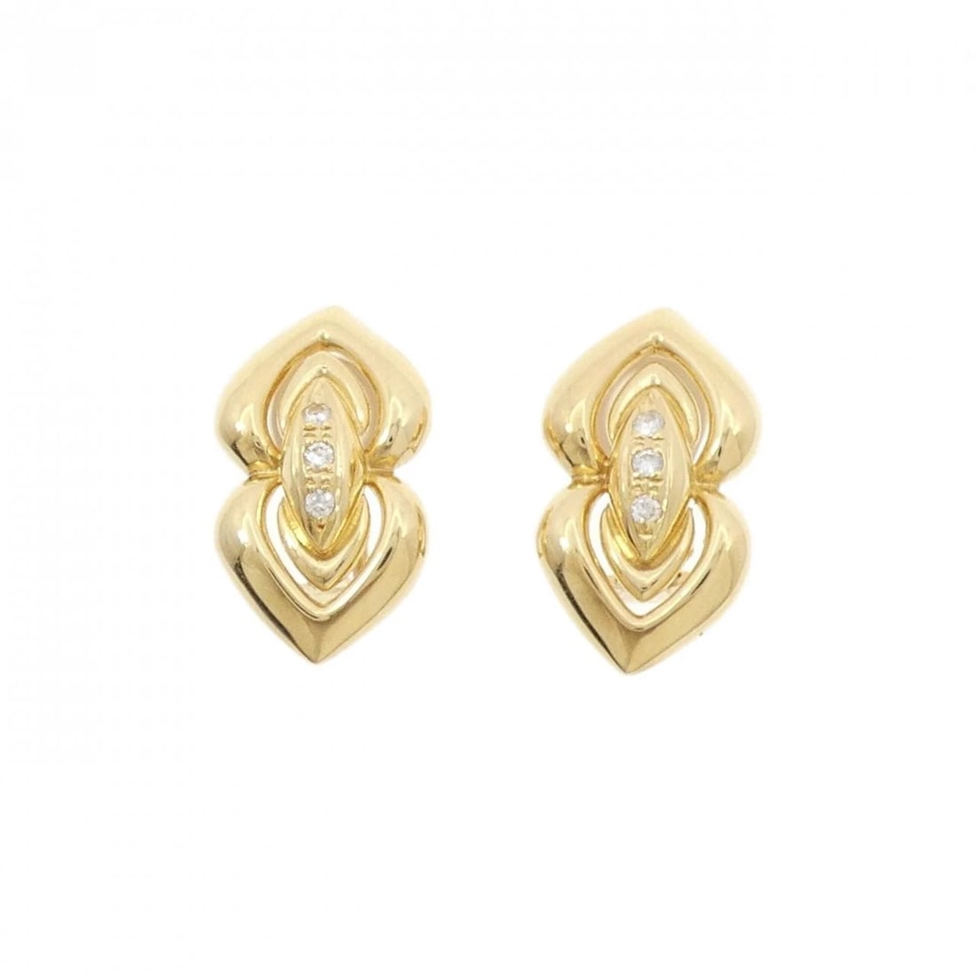 K18YG DIAMOND EARRINGS: K18YG Diamond Earrings Brand: Unbranded Type: Earrings Material: K18 Yellow Gold, Main Stone/Creation Natural Color: yellow gold Size: HxW: 22.6mmx12.8mm Accessories: None Accessories Notice: