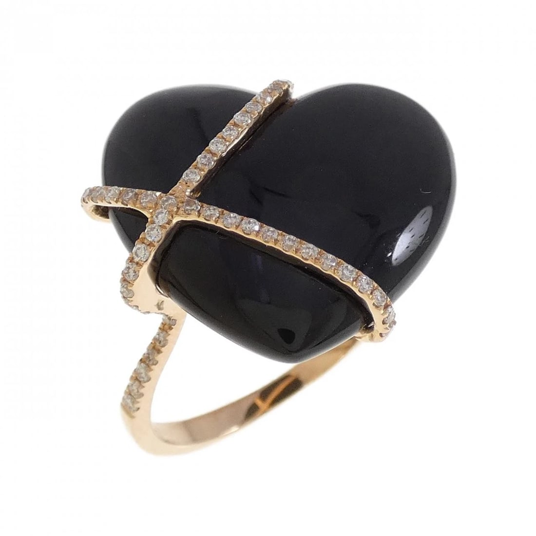 750PG ONYX RING: 750PG Onyx Ring Brand: Unbranded Type: Ring Material: 750 Pink Gold, Main Stone/Creation OnyxSide Stone Natural Color: Pink Gold Size: 6.5-7 (US size) Accessories: None Accessories Notice: