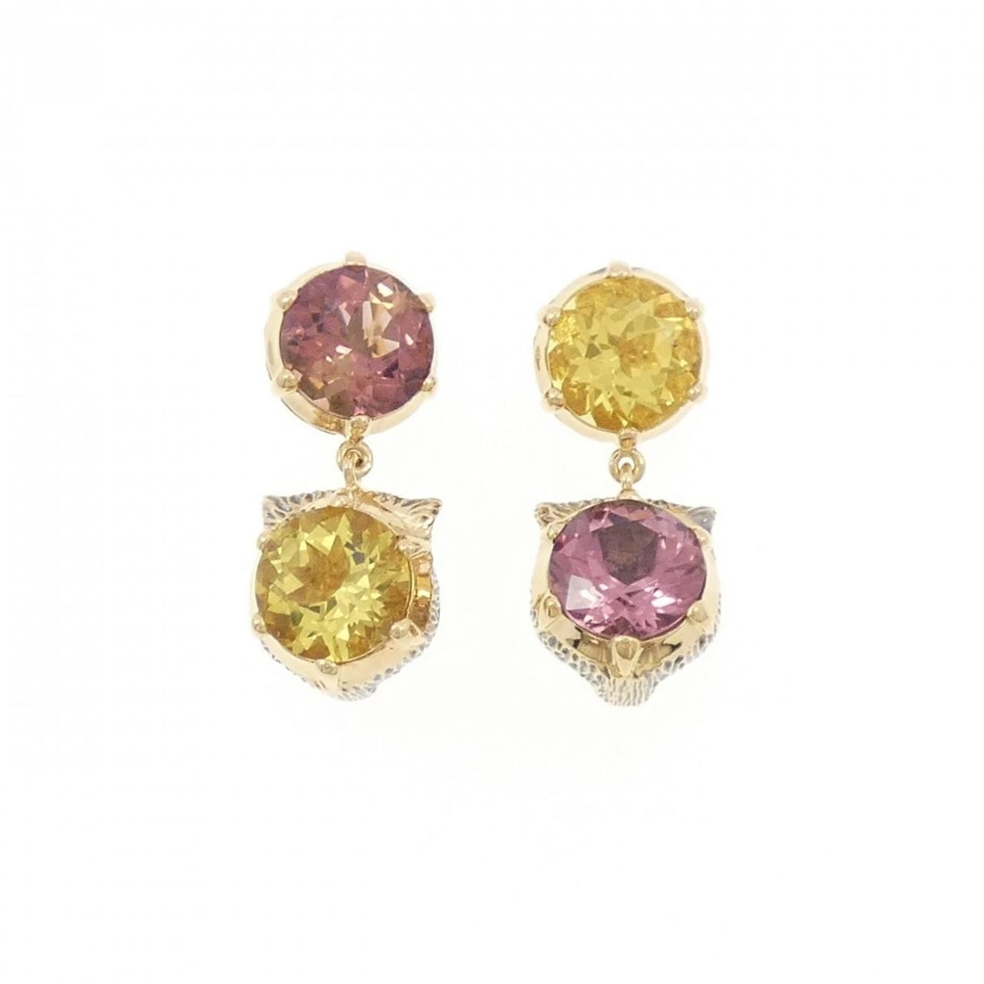 GUCCI COLOR STONE EARRINGS: GUCCI Color Stone Earrings Brand: GUCCI Type: Earrings Material: 750 Yellow Gold, Main Stone/Creation Beryl Color: Yellow Gold Size: ActualSize HxW: 23.7mmx9.9mm Accessories: None Accessories