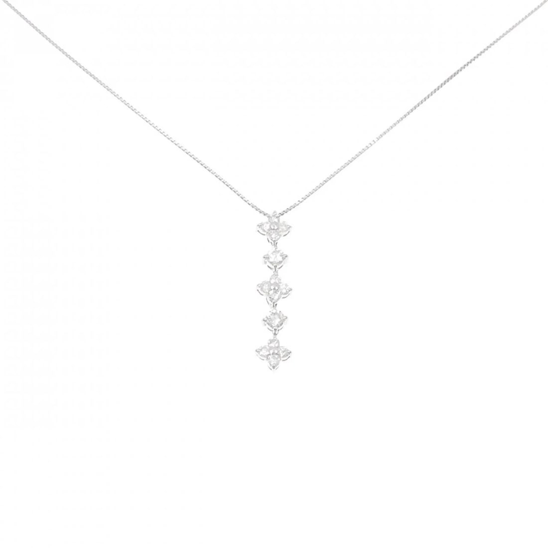 PT FLOWER DIAMOND NECKLACE: PT Flower Diamond Necklace Brand: Unbranded Type: Necklace Material: Platinum, Main Stone/Creation Natural Color: platinum Size: 45cm ActualSizePendant top H x W: 30.5mmx6.7mm Chain Max. W: 0.7mm