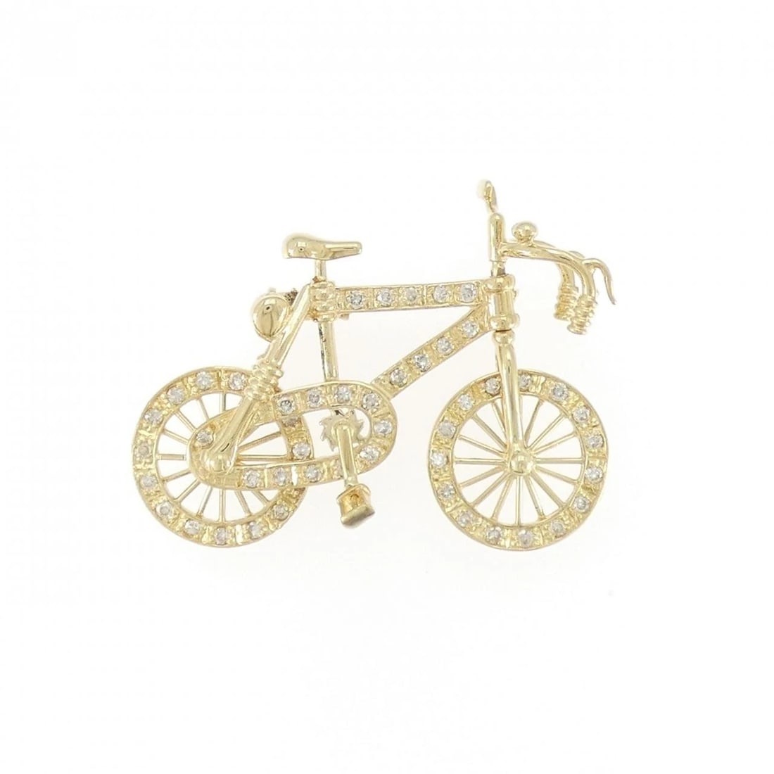 K18YG BICYCLE DIAMOND BROOCH: K18YG Bicycle Diamond Brooch Brand: Unbranded Type: Pendant Brooch Material: K18 Yellow Gold, Main Stone/Creation Natural Color: Yellow Gold Size: ActualSize HxW: 27.9mmx36.1mm Accessories:
