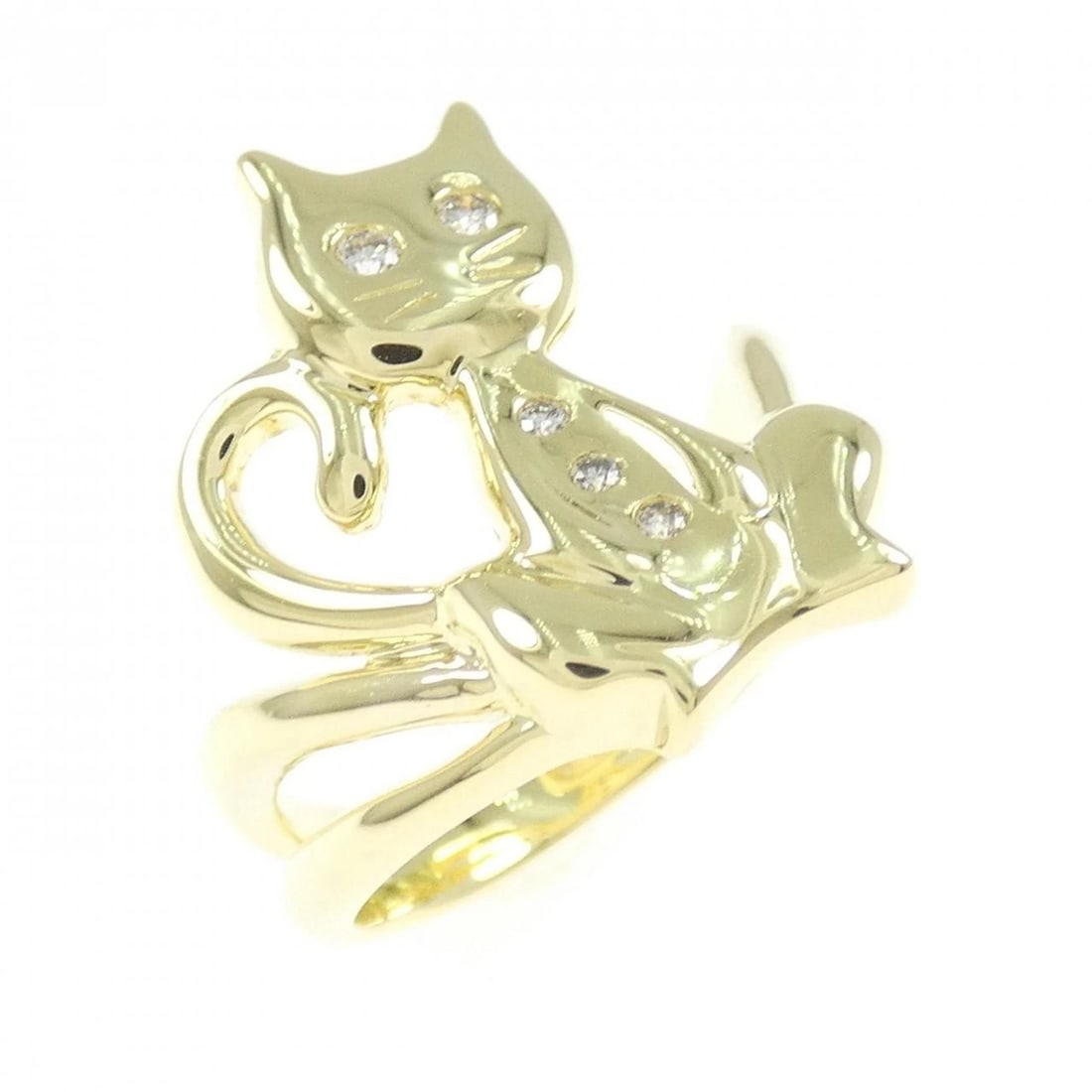 K18YG CAT DIAMOND RING: K18YG Cat Diamond Ring Brand: Unbranded Type: Diamond ring Material: K18YG, Main Stone/Creation Natural Color: Yellow Gold Size: Actual Size Max width approx: 19.2mm Accessories: None