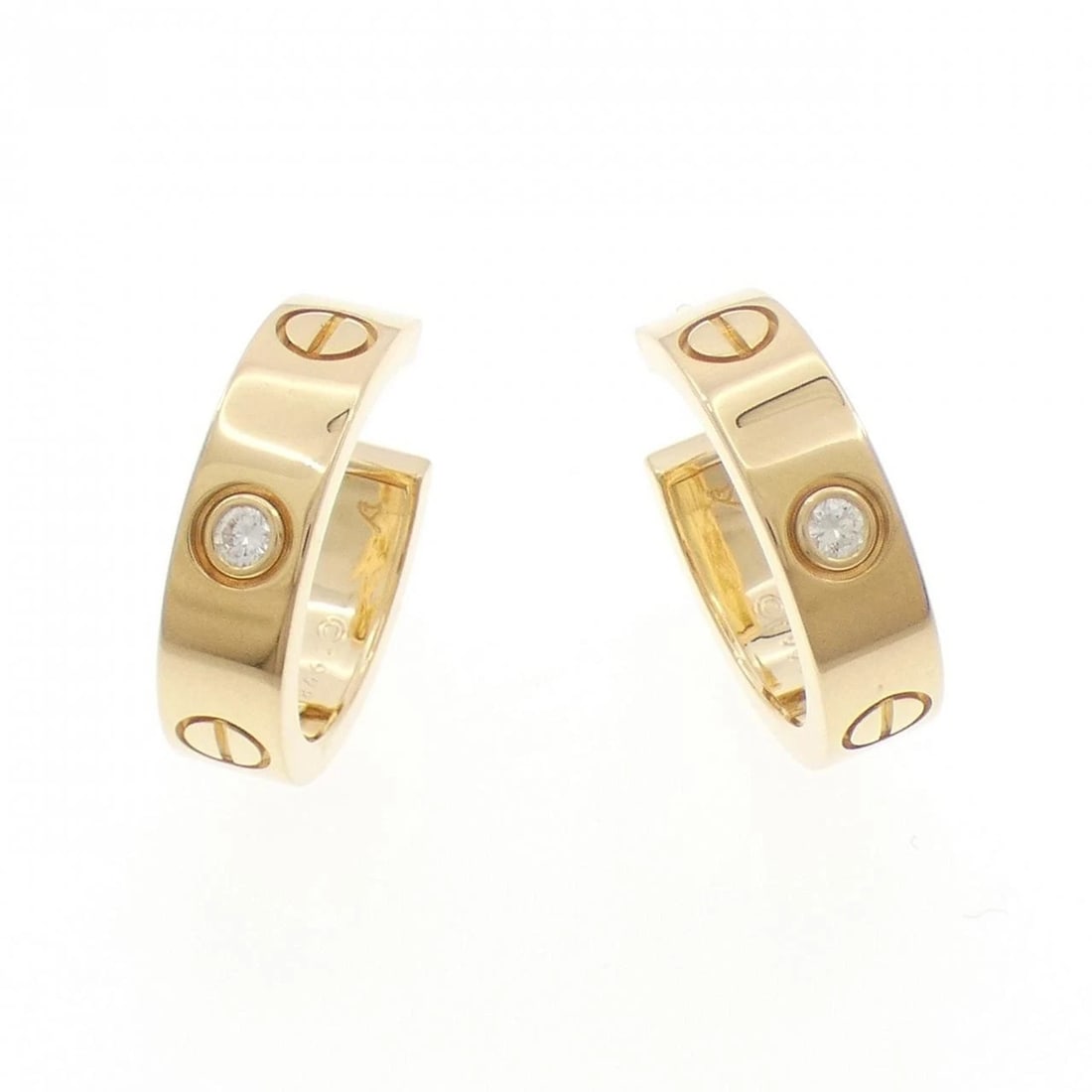 CARTIER LOVE EARRINGS HALF DIAMOND EARRINGS: Cartier Love Earrings Half Diamond Earrings Brand: Cartier Type: Earrings Material: 750 Yellow Gold, Main Stone/Creation Natural Color: Yellow Gold Size: ActualSize HxW: 20.9mmx5.4mm 