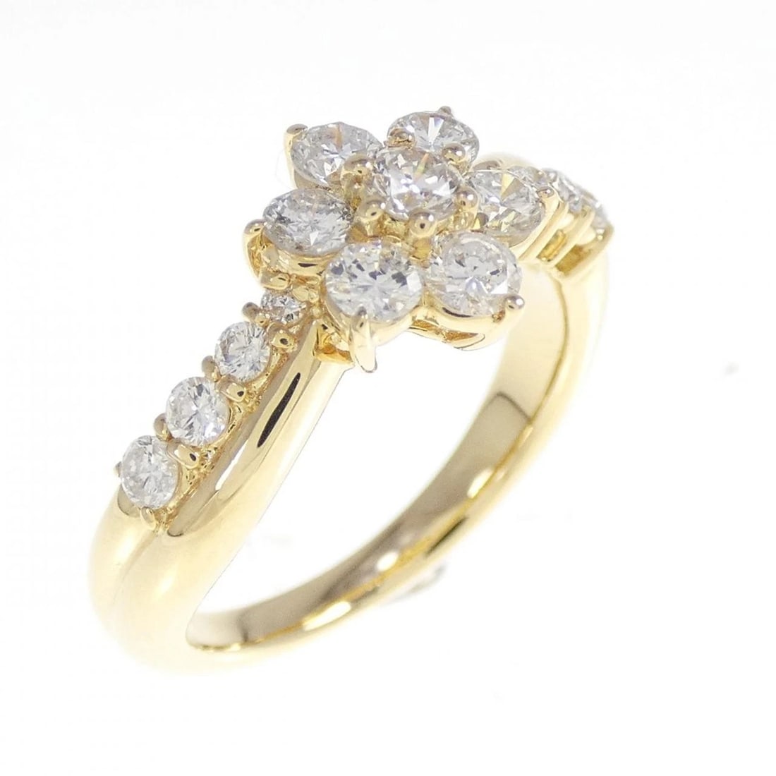 K18YG FLOWER DIAMOND RING: K18YG Flower Diamond Ring Brand: Unbranded Type: Ring Material: K18 Yellow Gold, Main Stone/Creation Natural Color: yellow gold Size: 5.5-6US Accessories: None Accessories Notice: When