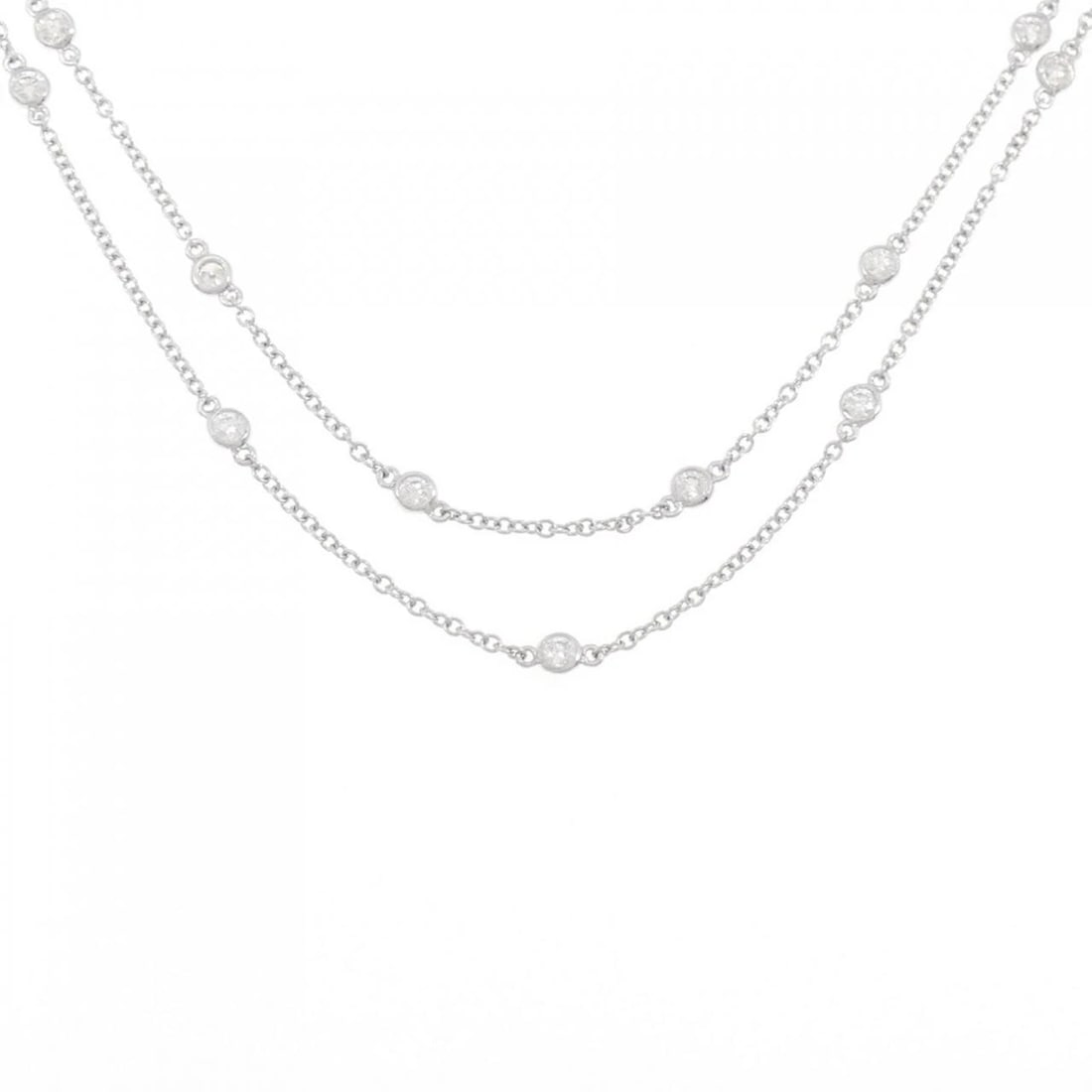K18WG DIAMOND NECKLACE: K18WG Diamond Necklace Brand: Unbranded Type: Necklace Material: K18 White Gold, Main Stone/Creation Natural Color: White Gold Size: 43cmActualSize Diameter: 3.4mm Chain Max. W: 1.5mm 