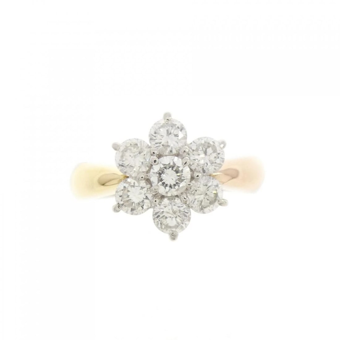PT K18YG K18PG FLOWER DIAMOND RING: PT K18YG K18PG Flower Diamond Ring Brand: Unbranded Type: Ring Material: Platinum K18 Yellow Gold K18 Pink Gold, Main Stone/Creation Natural Color: platinum Size: 5US Accessories: None Acc
