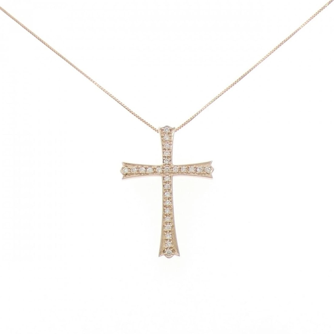 K18PG CROSS DIAMOND NECKLACE: K18PG Cross Diamond Necklace Brand: Unbranded Type: Necklace Material: K18 Pink Gold, Main Stone/Creation Natural Color: pink gold Size: 40cmPendant top H x W: 26.7mmx18.7mm Chain Max. W: