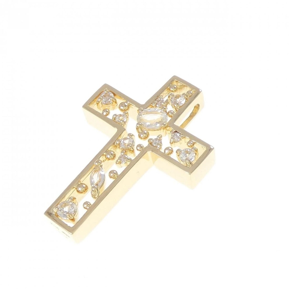 K18YG CROSS WHITE SAPPHIRE PENDANT: K18YG Cross White Sapphire Pendant Brand: Unbranded Type: Pendant Brooch Material: K18 Yellow Gold, Main Stone/Creation White SapphireSide Stone Natural Color: Yellow Gold Size: ActualSize