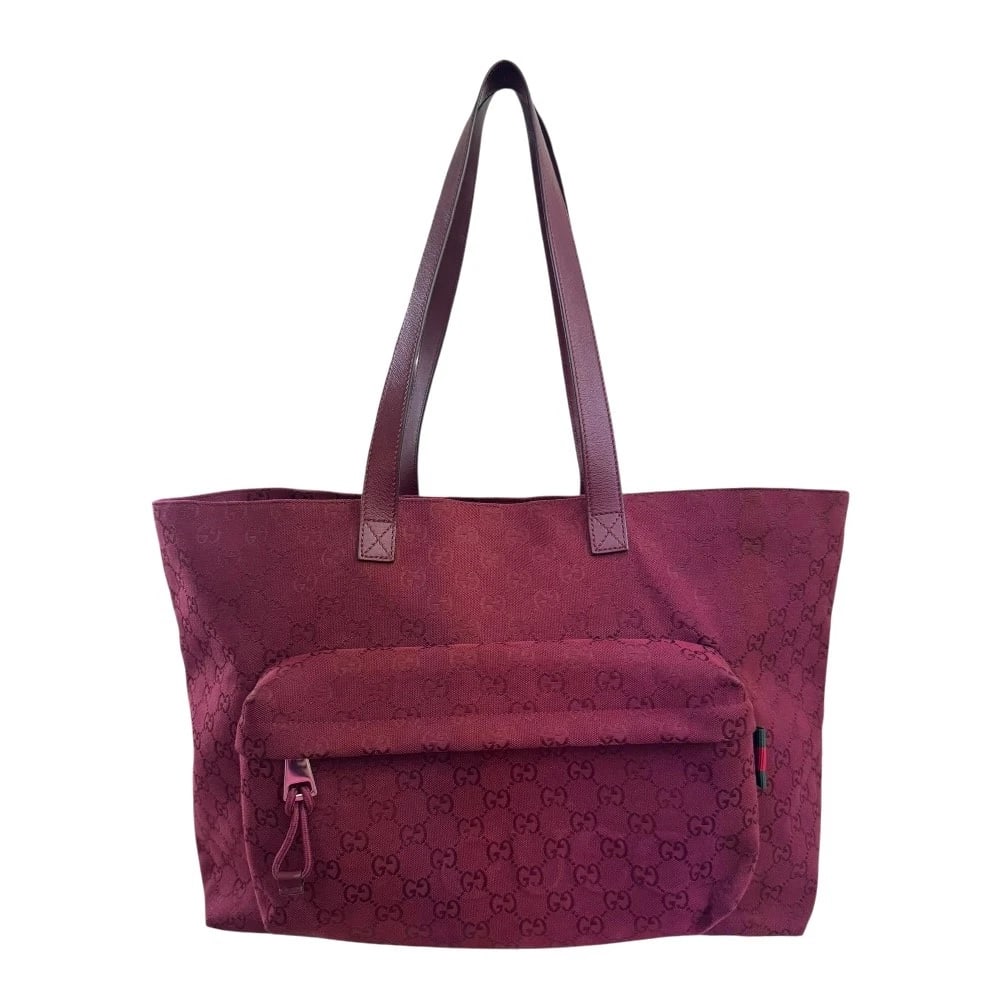 GUCCI TOTE BAG GG CANVAS TOTE BAG: GUCCI Tote Bag GG canvas Tote Bag Brand: GUCCI Type: Tote Bag Material: Exterior Material GG canvas Color: Red Size: W16.5 x H12.6 x D5.5inch Shoulder:25.6inch Accessories: None Accessorie