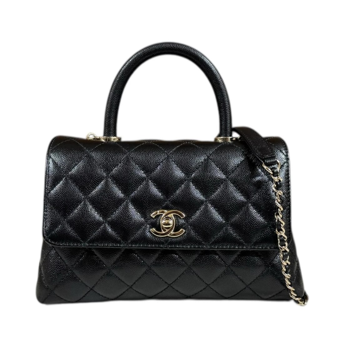 CHANEL SHOULDER BAG CAVIARSKIN 2WAY COCO SHOULDER BAG: CHANEL Shoulder Bag Caviarskin 2way Coco Shoulder Bag Brand: CHANEL Type: Shoulder Bag Material: Exterior Material Caviarskin Color: black Size: W9.1 x H5.5 x D3.9inch Handle:7.5inch