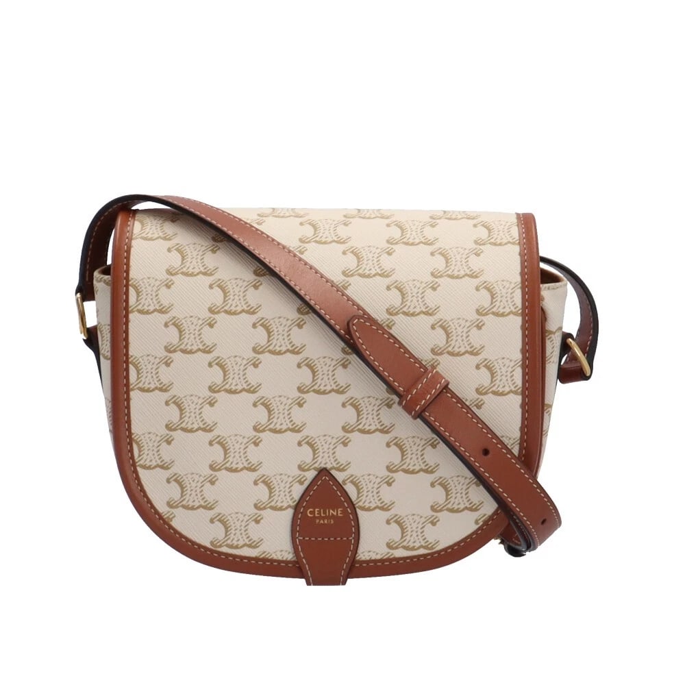 CELINE SHOULDER BAG CROSS BODY PVC TRIOMPHE FALCO SHOULDER BAG: CELINE Shoulder Bag Cross Body PVC Triomphe Falco Shoulder Bag Brand: CELINE Type: Shoulder Bag Material: Exterior Material PVC Color: white / Brown Size: W7.1 x H7.1 x D3.1inch Shoulder:0.0inch