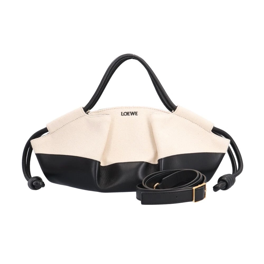 LOEWE SHOULDER BAG LEATHER CANVAS SHOULDER BAG: LOEWE Shoulder Bag leather canvas Shoulder Bag Brand: LOEWE Type: Shoulder Bag Material: Exterior Material leather Color: beige / black Size: W11.8 x H6.3 x D5.9inch Handle:11.0inch