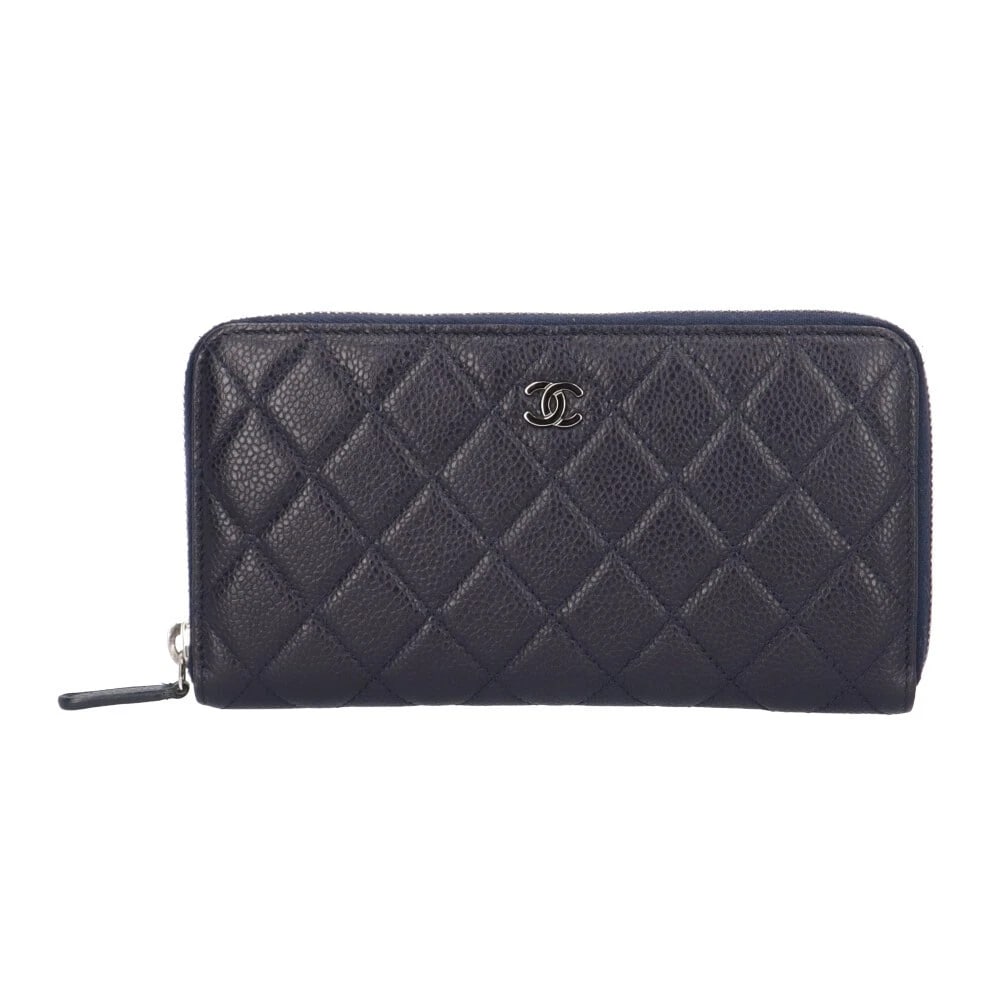 CHANEL PURSE CAVIARSKIN PURSE: CHANEL purse Caviarskin purse Brand: CHANEL Type: purse Material: Exterior Material Caviarskin Color: Navy Size: W7.5 x H3.9x D0.8inch Accessories: None Accessories Notice: When purchasing