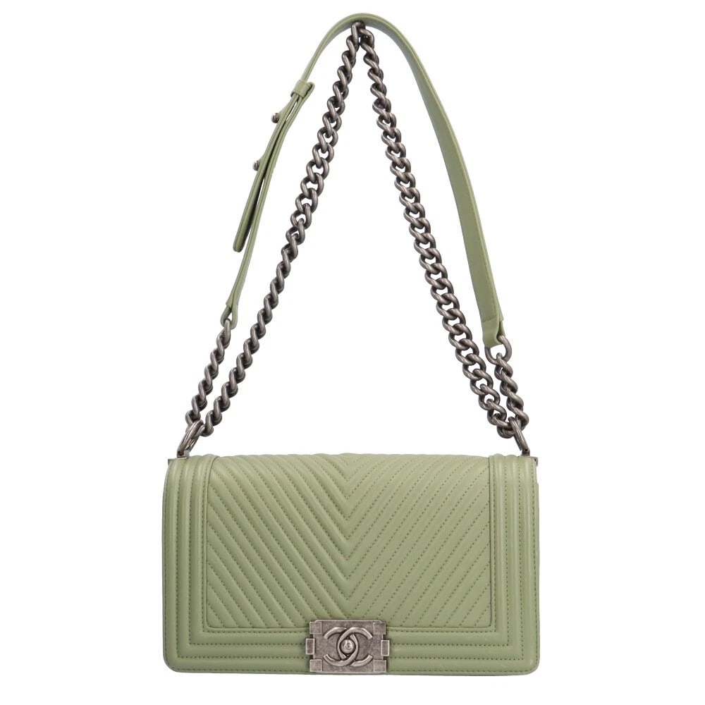 CHANEL SHOULDER BAG LAMBSKIN SHOULDER BAG: CHANEL Shoulder Bag lambskin Shoulder Bag Brand: CHANEL Type: Shoulder Bag Material: Exterior Material lambskin Color: green Size: W9.8 x H5.7 x D2.8inch Shoulder:27.6inch Accessories: None