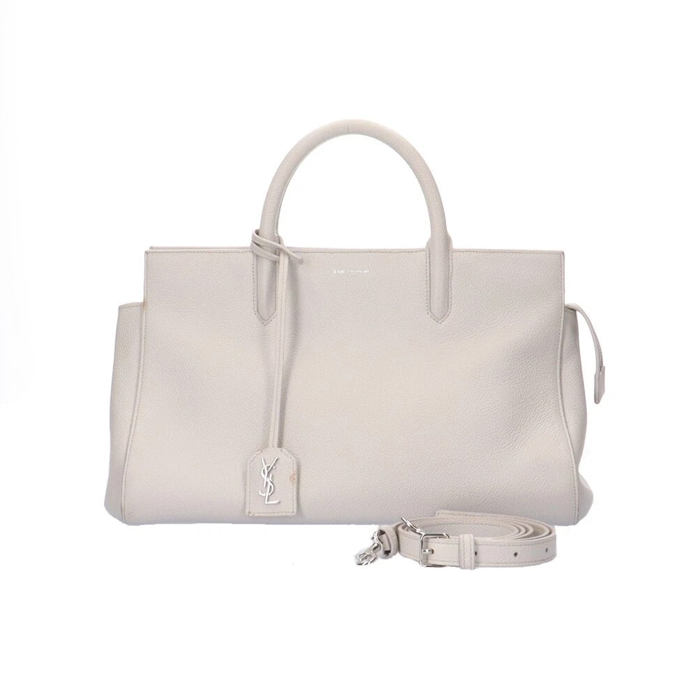 SAINT LAURENT PARIS KABA RIVE GAUCHE HANDBAG: SAINT LAURENT PARIS Kaba Rive Gauche Handbag Brand: SAINT LAURENT PARIS Type: Handbag Material: Exterior Material leather Color: white Size: W12.0 x H7.5 x D5.9inch Handle:9.6inch Shoulder:39.8inc