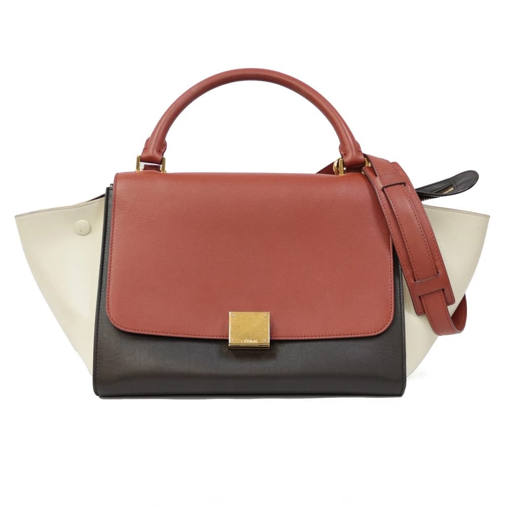 CELINE HANDBAG MULTICOLOR BROWN WHITE LEATHER TRAPEZE HANDBAG (1 of 7)