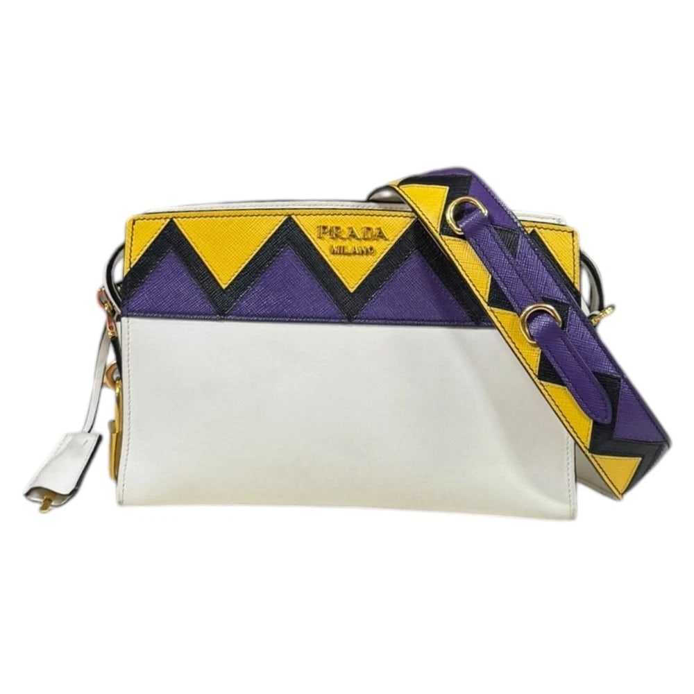PRADA SHOULDER BAG CROSS BODY LEATHER SHOULDER BAG: PRADA Shoulder Bag Cross Body leather Shoulder Bag Brand: PRADA Type: Shoulder Bag Material: Exterior Material leather Color: white / yellow x purple Size: W9.3 x H6.1 x D3.3inch Shoulder:45.7inch