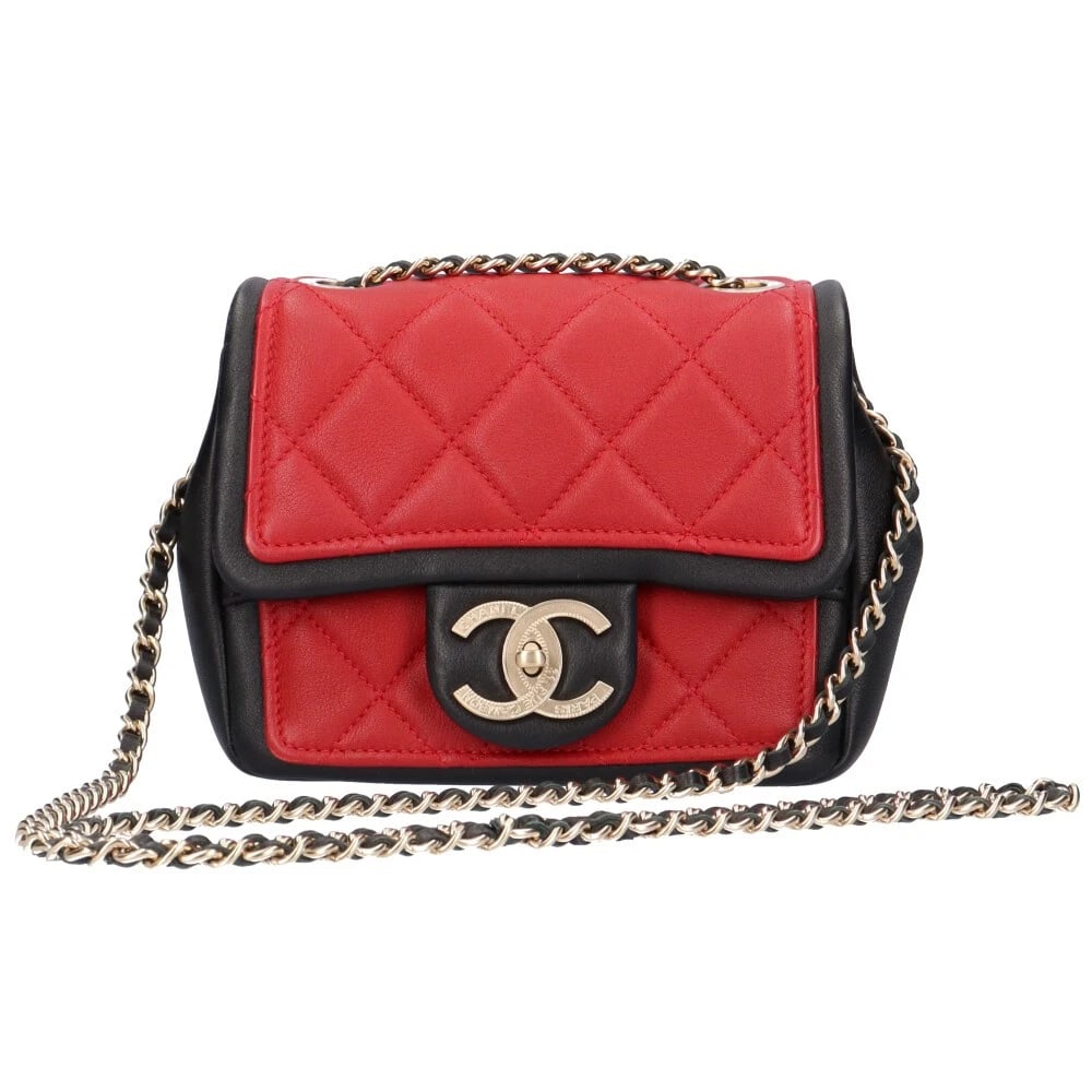 CHANEL SHOULDER BAG CROSS BODY LAMBSKIN MINI MATRASSE CHAIN SHOULDER BAG: CHANEL Shoulder Bag Cross Body lambskin Mini matrasse Chain Shoulder Bag Brand: CHANEL Type: Shoulder Bag Material: Exterior Material lambskin Color: Red / black Size: W6.1 x H5.1 x D2.4inch