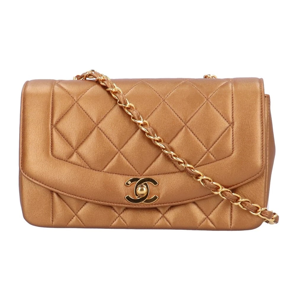 CHANEL SHOULDER BAG LAMBSKIN CHAIN MARK DIANA SHOULDER BAG: CHANEL Shoulder Bag lambskin Chain Mark Diana Shoulder Bag Brand: CHANEL Type: Shoulder Bag Material: Exterior Material lambskin Color: gold Size: W8.7 x H5.3 x D2.8inch Shoulder:44.1inch 
