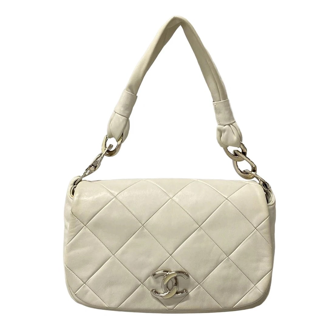 CHANEL MATELASSE CREAM LAMBSKIN HANDBAG HANDBAG: CHANEL Matelasse Cream Lambskin Handbag Handbag Brand: CHANEL Type: Handbag Material: Lambskin Color: Cream Size: Height : 7.48 inch (19 cm) Width : 11.02 inch (28 cm) Depth : 2.95 inch" (7.5