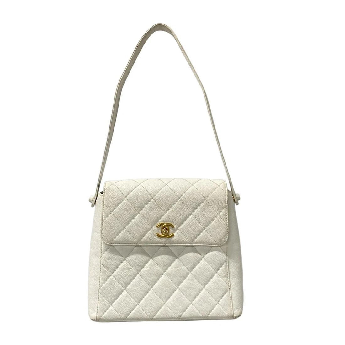 CHANEL MATELASSE - WHITE CALFSKIN SHOULDER BAG GOLD HARDWARE SHOULDER BAG: CHANEL Matelasse - White Calfskin Shoulder Bag Gold hardware Shoulder Bag Brand: CHANEL Type: Shoulder Bag Material: Calfskin Color: White Size: Height : 8.66 inch (22 cm) Width : 7.87 inch