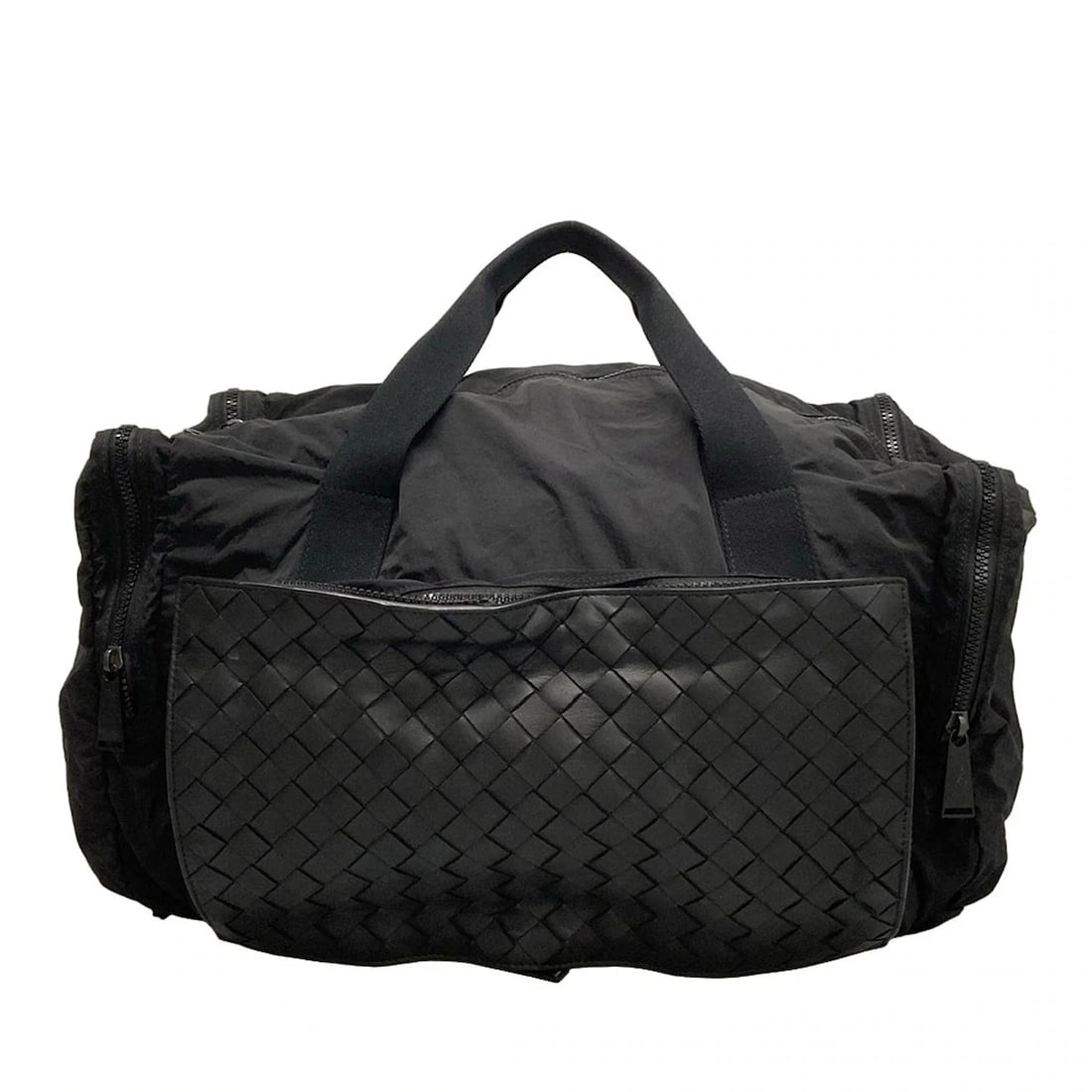 BOTTEGA VENETA INTRECCIATO - BLACK NYLON LEATHER BOSTON BAG BOSTON BAG: BOTTEGA VENETA Intrecciato - Black Nylon Leather Boston Bag Boston Bag Brand: BOTTEGA VENETA Type: Boston Bag Material: Nylon, Leather Color: Black Size: Height : 11.81 inch" (30 cm) Width : 17.72