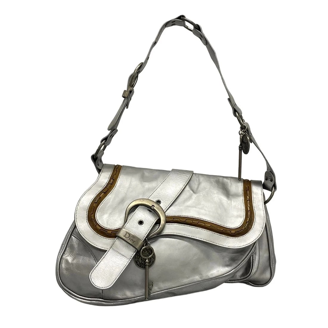 DIOR/CHRISTIANDIOR GAUCHO SILVER BROWN LEATHER SHOULDER BAG SHOULDER BAG (1 of 12)