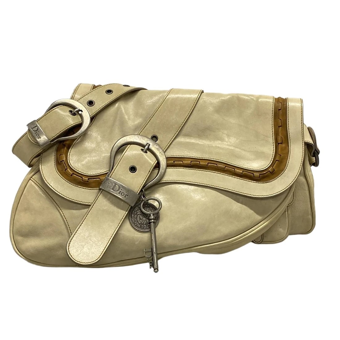 DIOR/CHRISTIANDIOR GAUCHO CREAM BROWN LEATHER SHOULDER BAG SHOULDER BAG: DIOR/ChristianDior Gaucho Cream Brown Leather Shoulder Bag Shoulder Bag Brand: DIOR/ChristianDior Type: Shoulder Bag Material: Leather Color: Cream, Brown Size: Height : 10.63 inch (27 cm) Width :