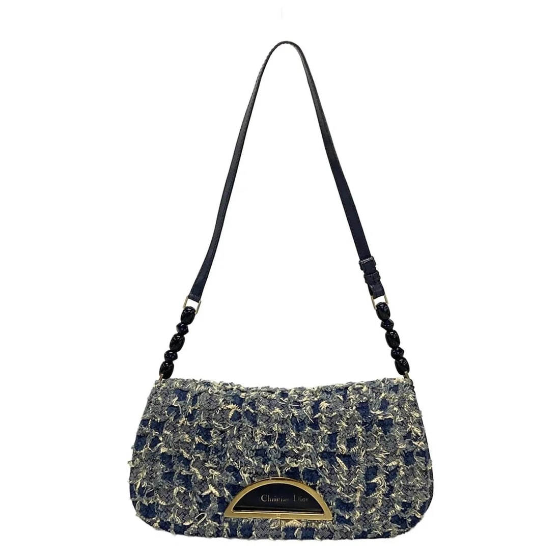 DIOR/CHRISTIANDIOR MARIS PEARL - NAVY DENIM LEATHER SHOULDER BAG: DIOR/ChristianDior Maris Pearl - Navy Denim Leather Shoulder Bag Brand: DIOR/ChristianDior Type: Shoulder Bag Material: Denim, Leather Color: Navy Size: Height : 5.71 inch (14.5 cm) Width : 9.06 i