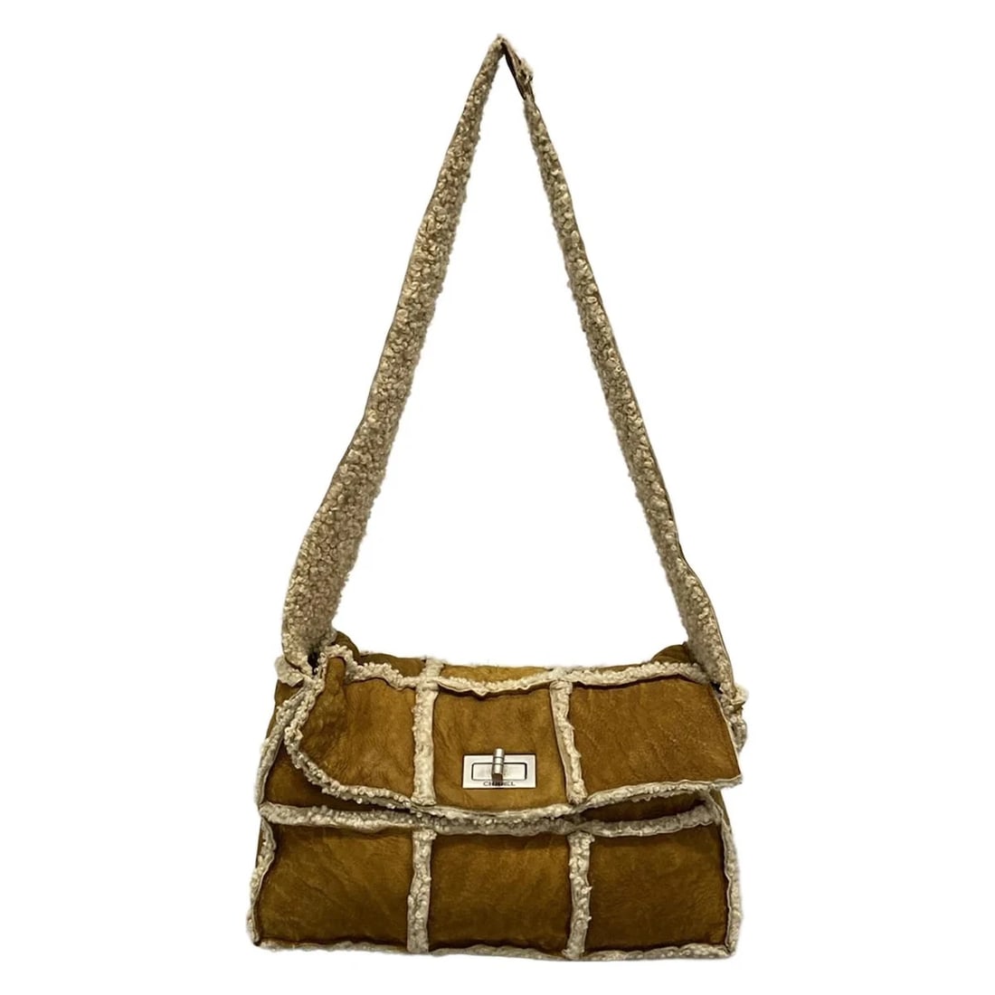 CHANEL CHOCOLATE BAR BROWN MOUTON SHOULDER BAG: CHANEL Chocolate Bar Brown Mouton Shoulder Bag Brand: CHANEL Type: Shoulder Bag Material: Mouton Color: Brown Size: Height : 6.3 inch (16 cm) Width : 10.24 inch (26 cm)Strap: approx. 17.52" (44.5
