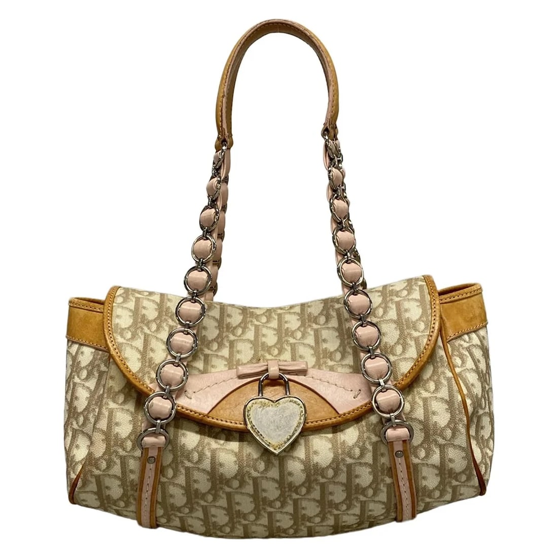 DIOR/CHRISTIANDIOR TROTTEUR - CREAM BROWN PINK PVC LEATHER HANDBAG: DIOR/ChristianDior Trotteur - Cream Brown Pink PVC Leather Handbag Brand: DIOR/ChristianDior Type: Handbag Material: PVC, Leather Color: Cream, Brown, Pink Size: Height : 6.5 inch (16.5 cm) Width