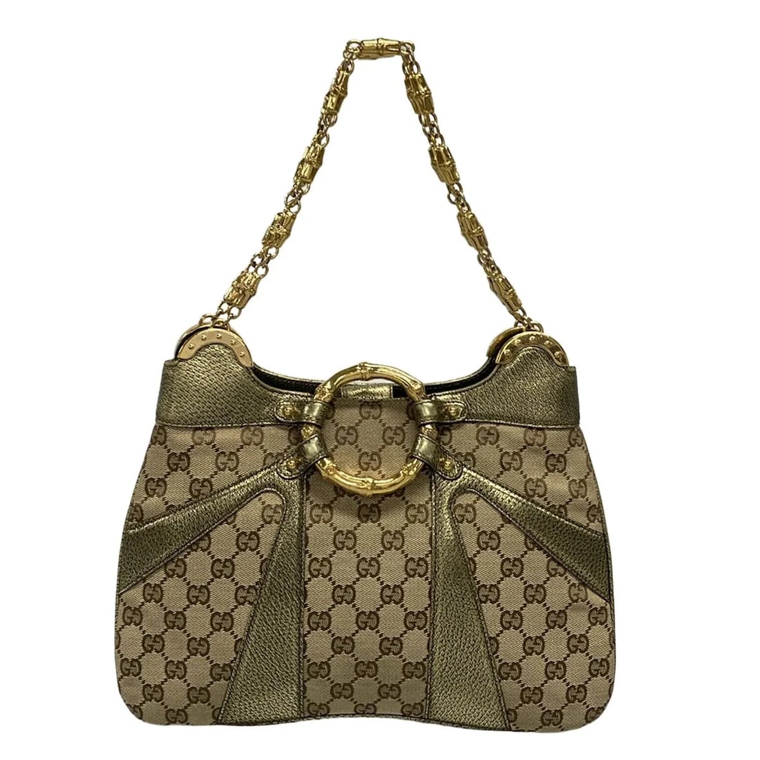 GUCCI GG/BAMBOO BEIGE BROWN GOLD SHOULDER BAG (1 of 12)