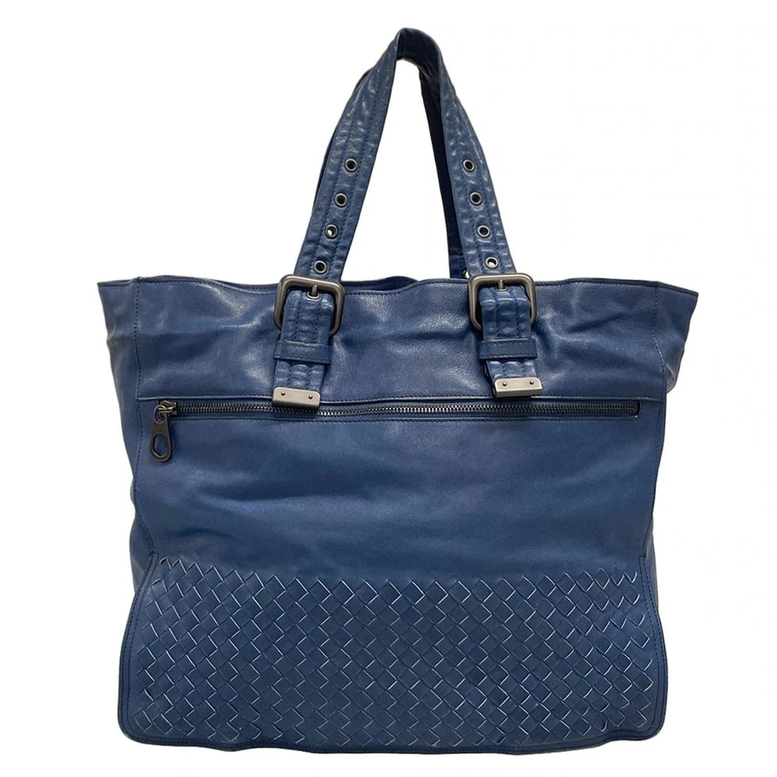 BOTTEGA VENETA INTRECCIATO - BLUE LEATHER TOTE BAG TOTE BAG: BOTTEGA VENETA Intrecciato - Blue Leather Tote Bag Tote Bag Brand: BOTTEGA VENETA Type: Tote Bag Material: Leather Color: Blue Size: Height : 12.8 inch (32.5 cm) Width : 14.57 inch (37 cm) -