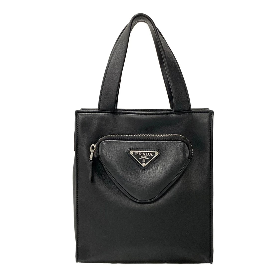 PRADA - BLACK LEATHER HANDBAG: PRADA - Black Leather Handbag Brand: PRADA Type: Handbag Material: Leather Color: Black Size: Height : 8.66 inch (22 cm) Width : 7.87 inch (20 cm) Depth : 2.95 inch" (7.5 cm) Accessories: None