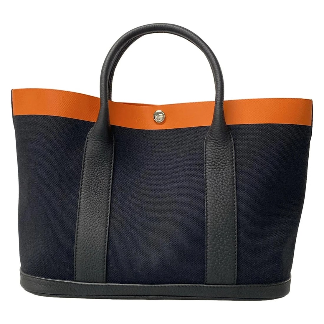MICHINO - BLACK ORANGE CANVAS COATED CANVAS LEATHER TOTE BAG TOTE BAG: michino - Black Orange Canvas Coated Canvas Leather Tote Bag Tote Bag Brand: michino Type: Tote Bag Material: Canvas, Coated Canvas, Leather Color: Black, Orange Size: Height : 9.06 inch (23 cm) W