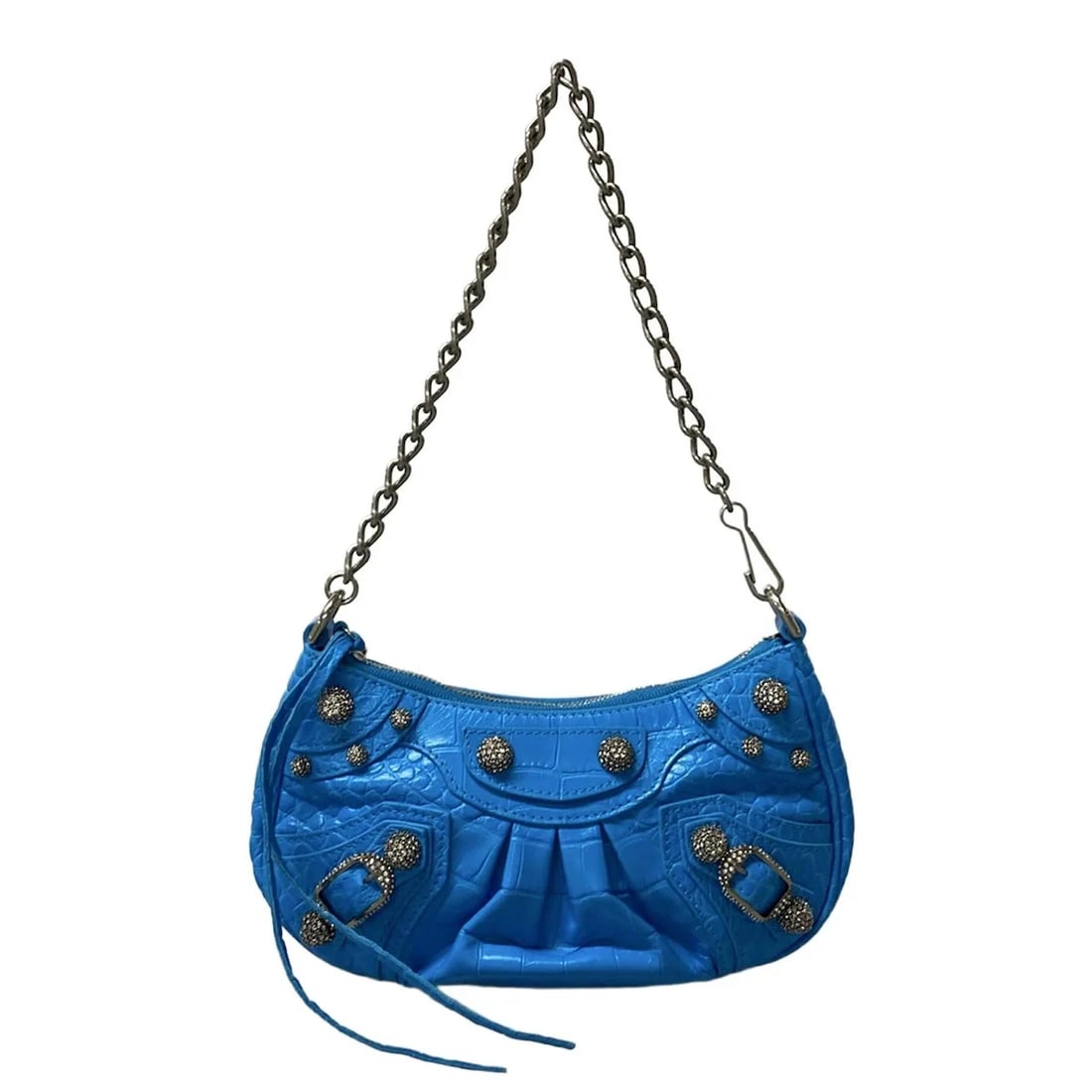 BALENCIAGA LE CAGOR MINI BLUE LEATHER HANDBAG HANDBAG: BALENCIAGA Le Cagor Mini Blue Leather Handbag Handbag Brand: BALENCIAGA Type: Handbag Material: Leather Color: Blue Size: Height : 4.13 inch (10.5 cm) Width : 8.66 inch (22 cm) Depth : 1.57 inch (