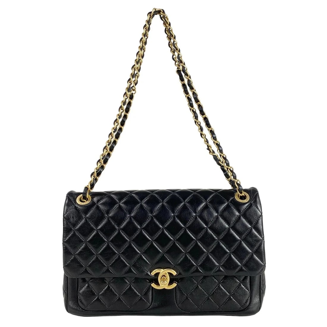 CHANEL MATELASSE - BLACK LEATHER SHOULDER BAG GOLD HARDWARE SHOULDER BAG (1 of 11)