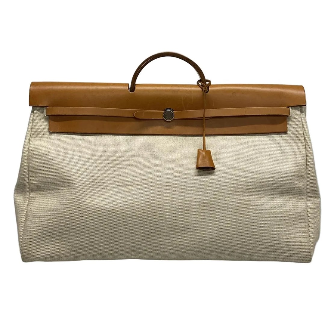 HERMES HER BAG GM - CREAM BROWN TOILE H BOX CALF SQUARE B HANDBAG HANDBAG: HERMES Her Bag GM - Cream Brown Toile H Box Calf Square B Handbag Handbag Brand: HERMES Type: Handbag Material: Toile H, Box Calf Color: Cream, Brown Size: Height : 13.39 inch (34 cm) Width :