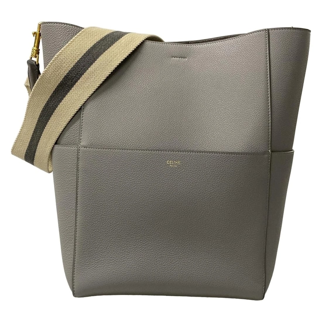 CELINE SANGLE - GRAY SOFT GRAINED CALFSKIN SHOULDER BAG SHOULDER BAG: CELINE Sangle - Gray Soft grained calfskin Shoulder Bag Shoulder Bag Brand: CELINE Type: Shoulder Bag Material: Soft grained calfskin Color: Gray Size: Height : 12.99 inch (33 cm) Width : 9.06 inc