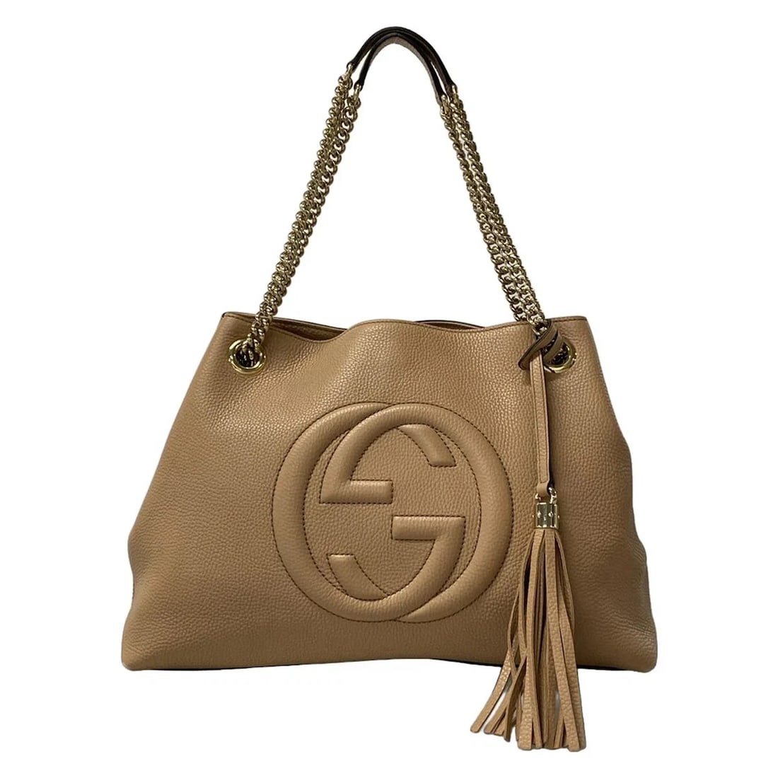 GUCCI SOHO BEIGE LEATHER - SHOULDER BAG SHOULDER BAG: GUCCI Soho Beige Leather - Shoulder Bag Shoulder Bag Brand: GUCCI Type: Shoulder Bag Material: Leather Color: Beige Size: Height : 10.24 inch (26 cm) Width : 10.63 inch (27 cm) - 16.54 inch
