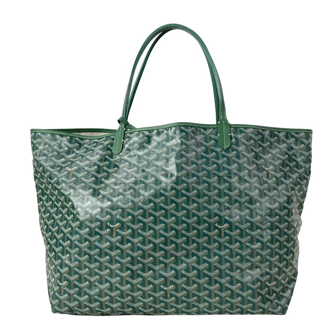 GOYARD SAINT LOUIS GM GREEN COATED CANVAS LEATHER TOTE BAG TOTE BAG: GOYARD Saint Louis GM Green Coated Canvas Leather Tote Bag Tote Bag Brand: GOYARD Type: Tote Bag Material: Coated Canvas, Leather Color: Green Size: Height : 12.6 inch (32 cm) Width : 14.96