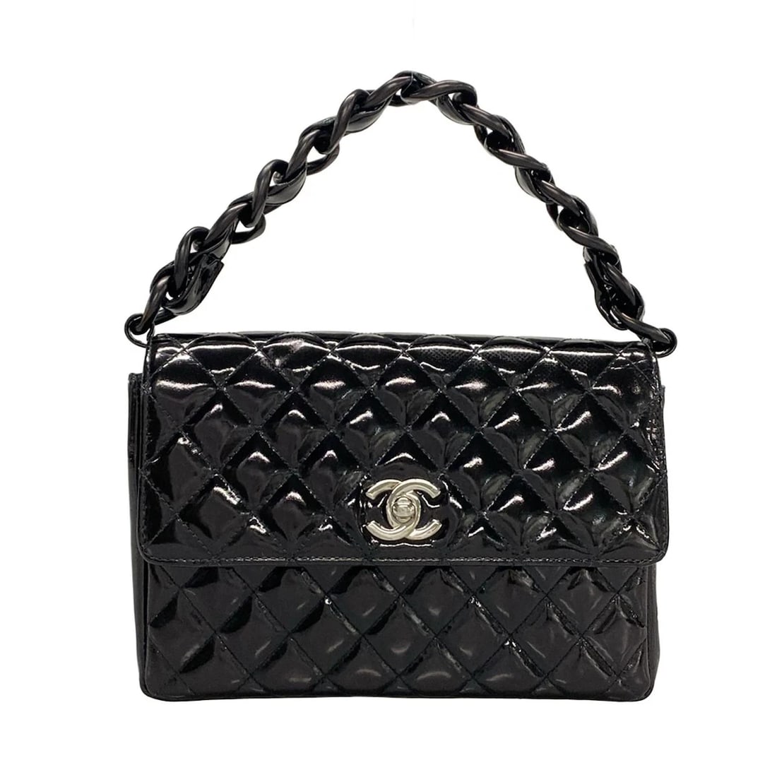 CHANEL MATELASSE BLACK PATENT LEATHER HANDBAG HANDBAG (1 of 12)