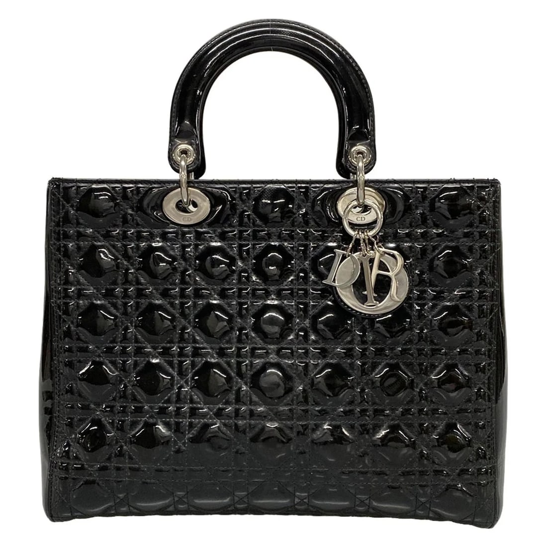 DIOR/CHRISTIANDIOR LADY DIOR LARGE BAG BLACK PATENT LEATHER HANDBAG HANDBAG: DIOR/ChristianDior Lady Dior Large Bag Black Patent Leather Handbag Handbag Brand: DIOR/ChristianDior Type: Handbag Material: Patent Leather Color: Black Size: Height : 9.84 inch (25 cm) Width : 1