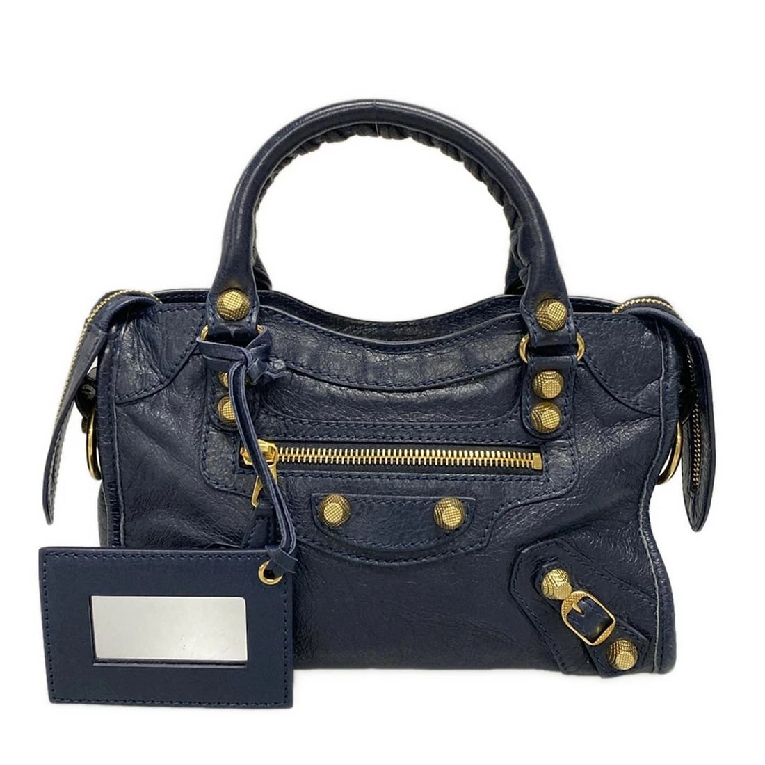 BALENCIAGA THE GIANT MINI CITY NAVY LEATHER HANDBAG HANDBAG: BALENCIAGA The Giant Mini City Navy Leather Handbag Handbag Brand: BALENCIAGA Type: Handbag Material: Leather Color: Navy Size: Height : 6.3 inch (16 cm) Width : 9.25 inch (23.5 cm) Depth : 3.35 i