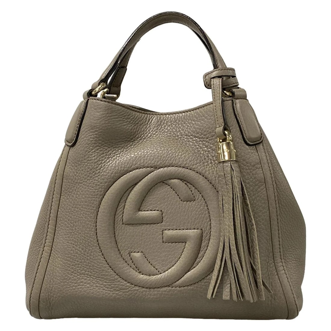 GUCCI SOHO 336751 GRAY LEATHER TOTE BAG TOTE BAG: GUCCI Soho 336751 Gray Leather Tote Bag Tote Bag Brand: GUCCI Type: Tote Bag Material: Leather Color: Gray Size: Height : 8.46 inch (21.5 cm) Width : 7.09 inch - 10.83 inch Depth : 5.31 inch (13.5
