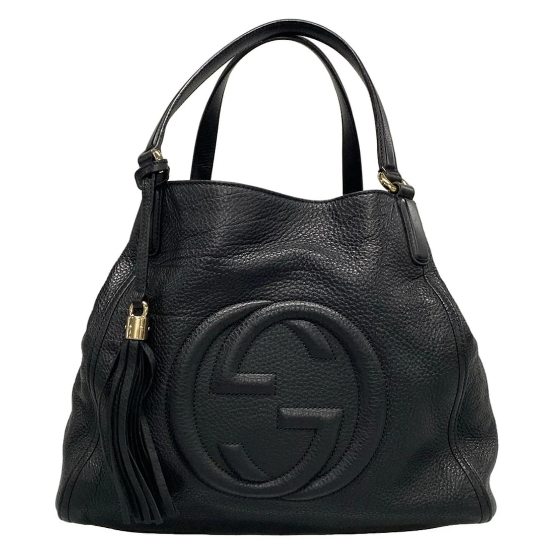 GUCCI SOHO CELLARIUS 282309 BLACK LEATHER - TOTE BAG TOTE BAG: GUCCI Soho Cellarius 282309 Black Leather - Tote Bag Tote Bag Brand: GUCCI Type: Tote Bag Material: Leather Color: Black Size: Height : 11.02 inch (28 cm) Width : 9.84 inch (25 cm) - 13.58 inch (3