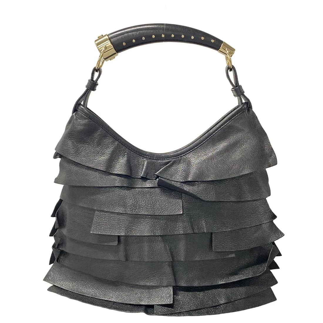 YVESSAINTLAURENT RIVEGAUCHE (YSL) SAINT TROPEZ/MOMBASA BLACK LEATHER HANDBAG (1 of 12)