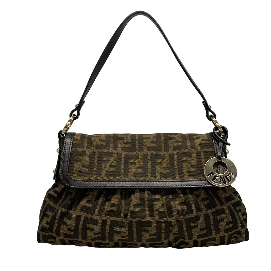 FENDI CHEF BAG ZUCCA PATTERN XBROWN BLACK DARK BROWN HANDBAG (1 of 10)
