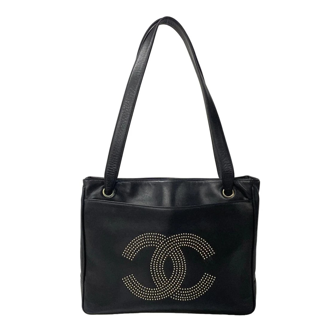 CHANEL - BLACK LEATHER TOTE BAG GOLD HARDWARE TOTE BAG (1 of 11)