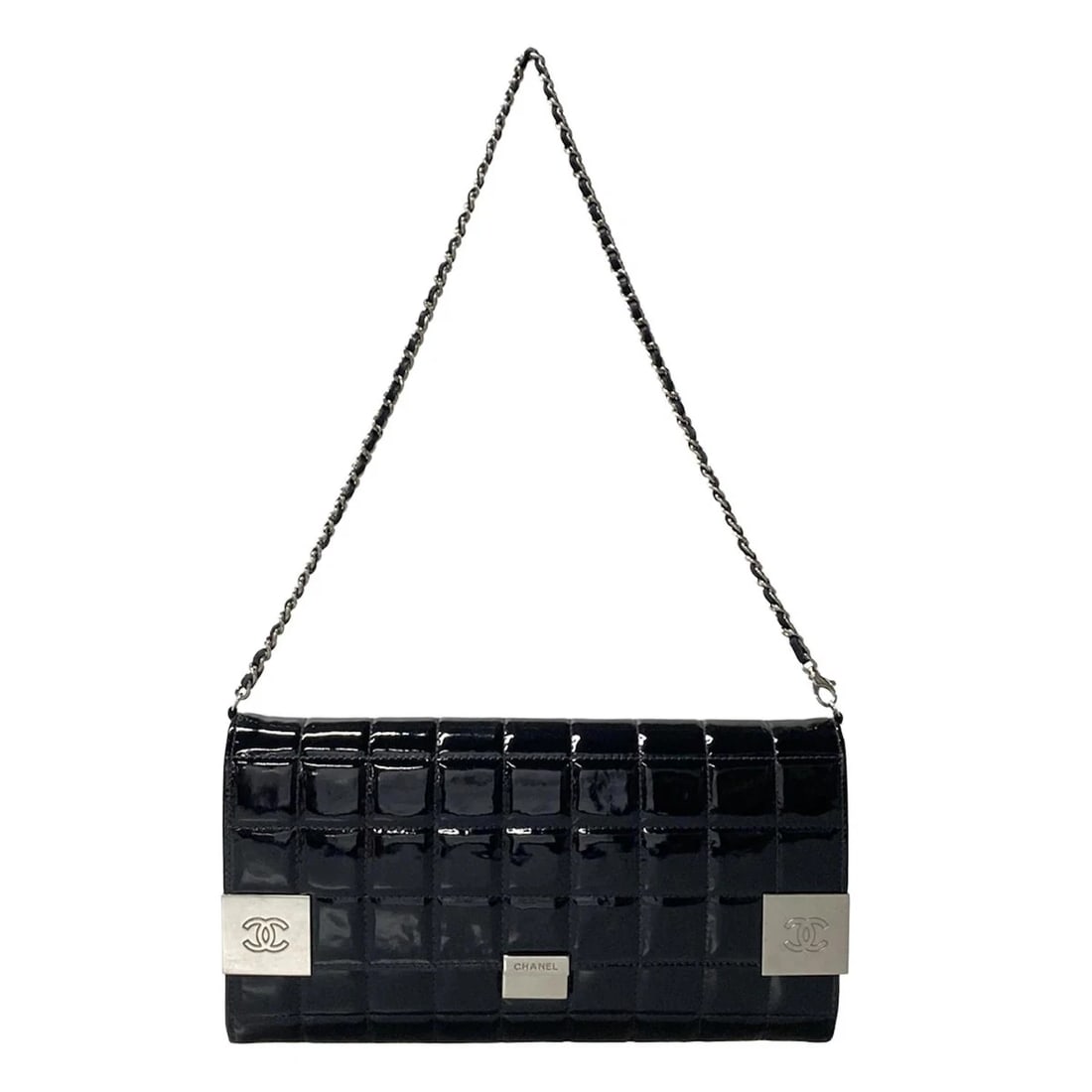 CHANEL CHOCOLATE BAR STITCH BLACK PATENT LEATHER SHOULDER BAG SHOULDER BAG (1 of 11)